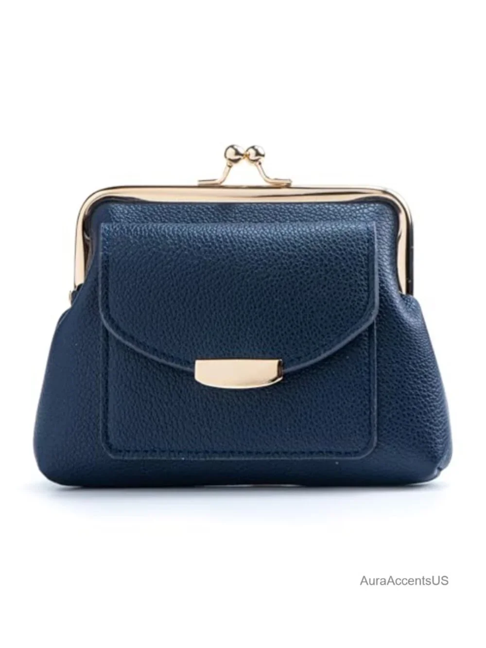 Genuine Leather Kiss Lock Coin Purse with Card Slot Large Capacity